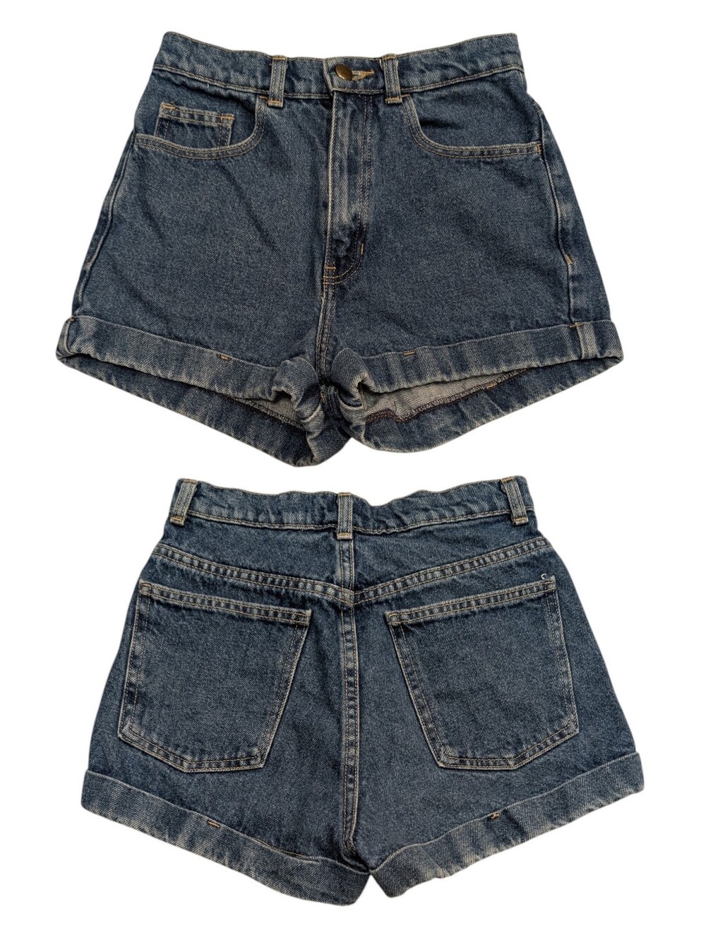 American Apparel Medium Wash High Rise Cuffed Denim Jean Shorts Size 26